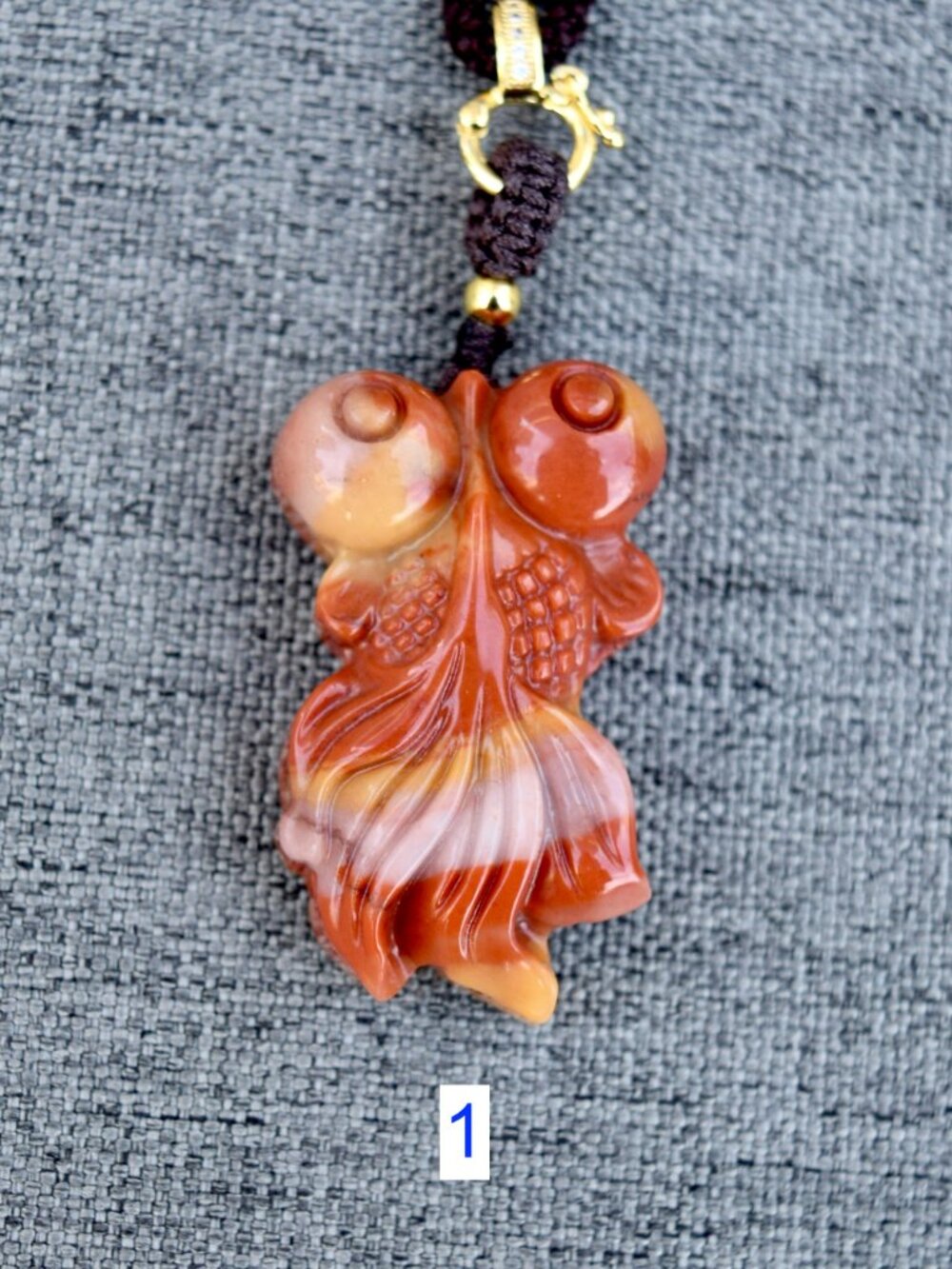 Red Jade Stone Fish Pendant Necklace - Chinese Rope Necklace Style 1 2 3 - Picture 5 of 9
